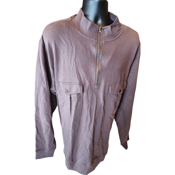 Rustic Ridge Mens Size 2XL Brown Cotton Half Zip Pullover Shirt Button Pockets - Picture 6 of 11